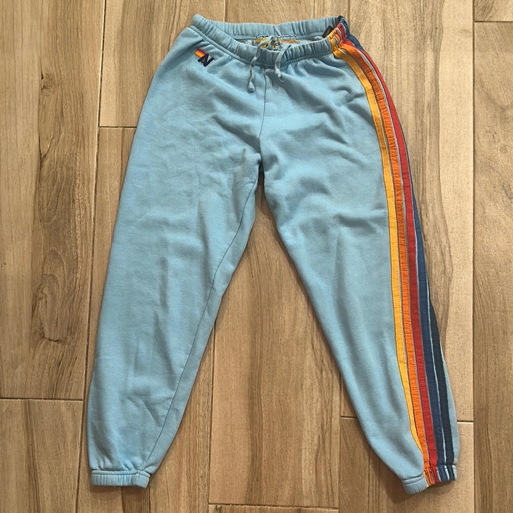 Aviator Nation Blue and Red Jogger Sweatpants with Retro Stripe sz Small